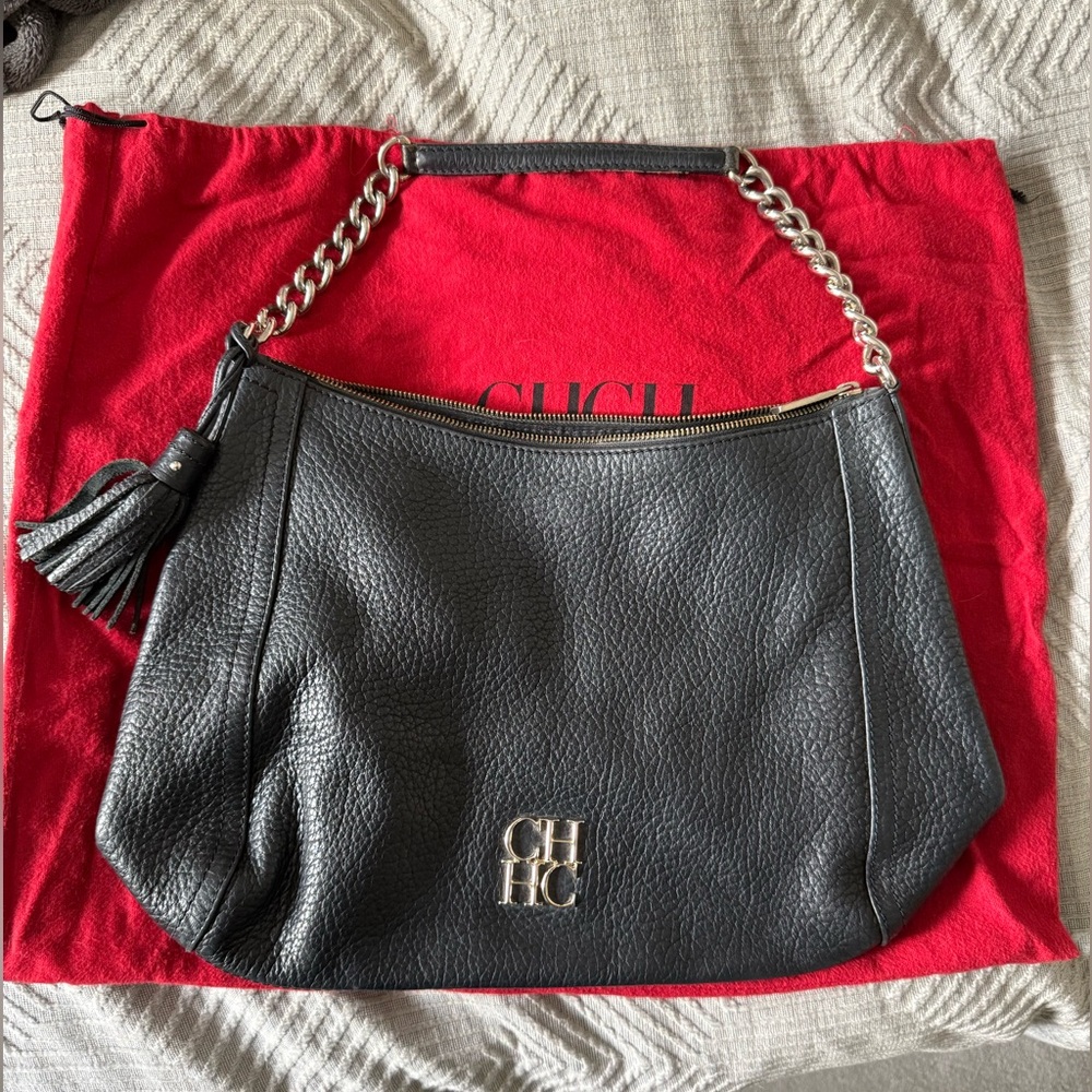 Black Leather Carolina Herrera Purse